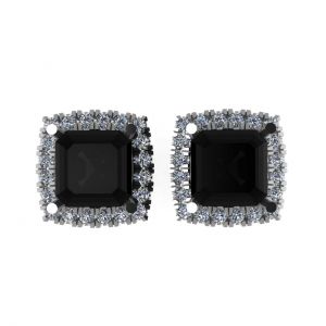 Aretes de botón con diamantes negros de talla princesa de 4 mm Halo