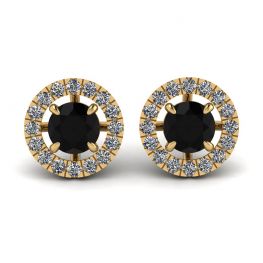 Aretes de diamantes negros de 5 mm con cubiertas de halo desmontables en oro amarillo