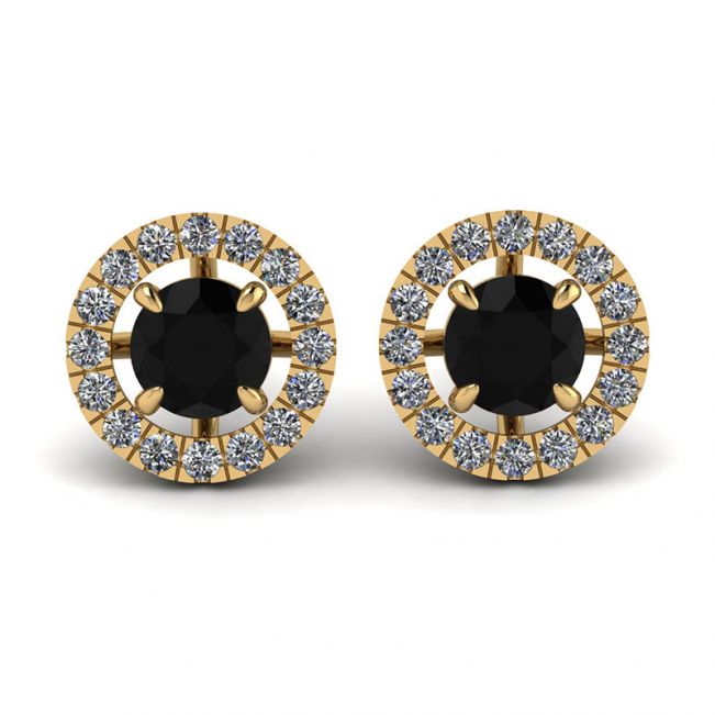 Aretes de diamantes negros de 5 mm con cubiertas de halo desmontables en oro amarillo
