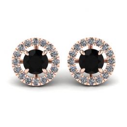Pendientes de tuerca de diamante negro de 5 mm con cubiertas de halo desmontables en oro rosa Pendientes de tuerca de diamante negro de 5 mm con cubiertas de halo desmontables en oro rosa