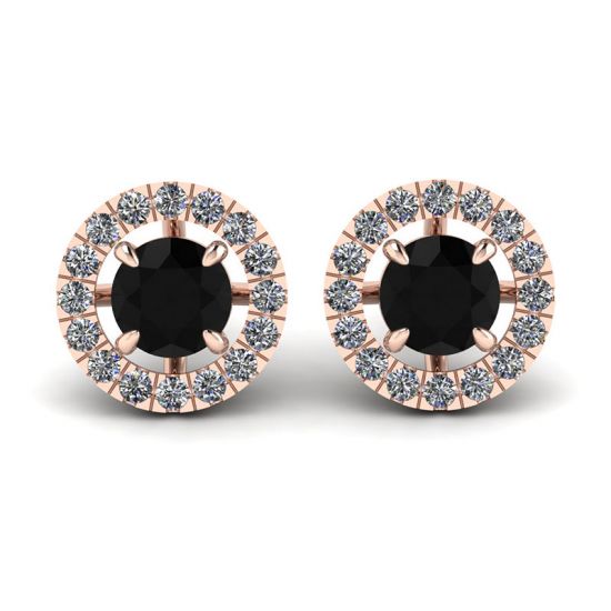Pendientes de tuerca de diamante negro de 5 mm con cubiertas de halo desmontables en oro rosa, Ampliar imagen 1