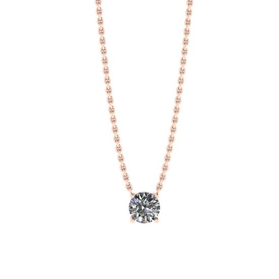 Collar clásico de diamantes solitarios en cadena fina en oro rosa, Ampliar imagen 1