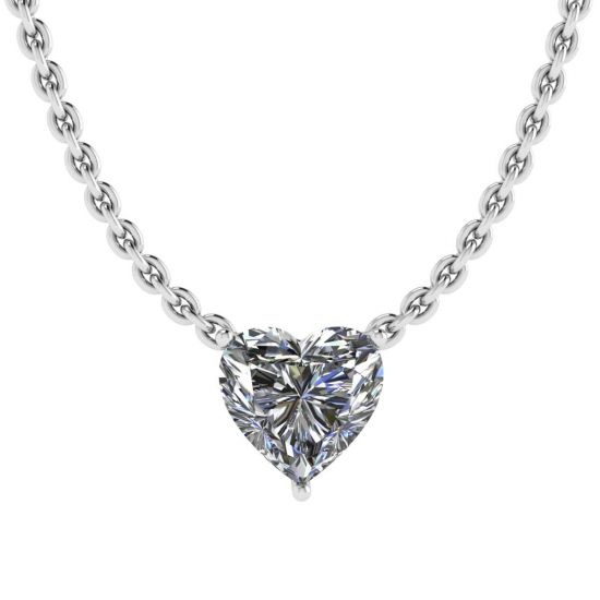Collar Solitario Corazón Diamante en Cadena Fina Oro Blanco, Ampliar imagen 1