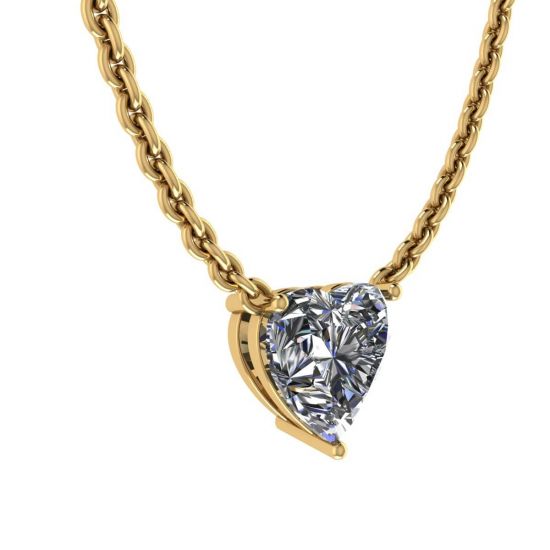 Collar Solitario Corazón Diamante en Cadena Fina Oro Amarillo, More Image 0