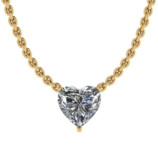 Collar Solitario Corazón Diamante en Cadena Fina Oro Amarillo, Image 1