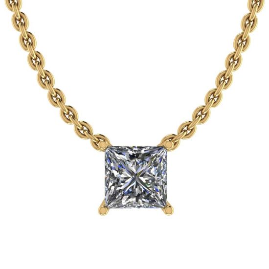 Collar Princesa Diamante Solitario Cadena Fina Oro Amarillo, Ampliar imagen 1