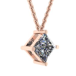 Collar con solitario de diamante de talla princesa con rombos en oro rosa - Photo 1