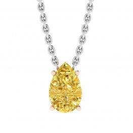 Collar de cadena de diamantes amarillos de lujo en forma de pera en oro rosa