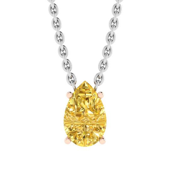 Collar de cadena de diamantes amarillos de lujo en forma de pera en oro rosa