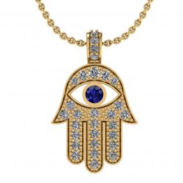 Colgante Hamsa con Diamantes y Zafiros Oro amarillo