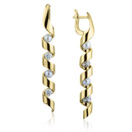 Pendientes Largos con Perlas de Mar y Diamantes Oro Amarillo - Colección Ruban Pendientes Largos con Perlas de Mar y Diamantes Oro Amarillo - Colección Ruban