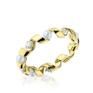 Anillo con diamantes y Perlas de Mar Oro Amarillo - Colección Ruban