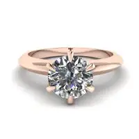 Anillo de compromiso de diamantes redondos de 6 puntas en oro rosado