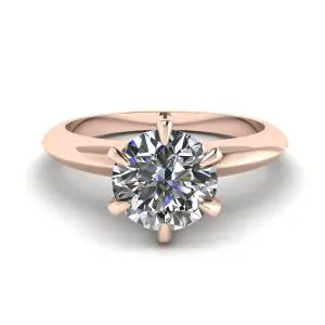 Anillo de compromiso de diamantes redondos de 6 puntas en oro rosado