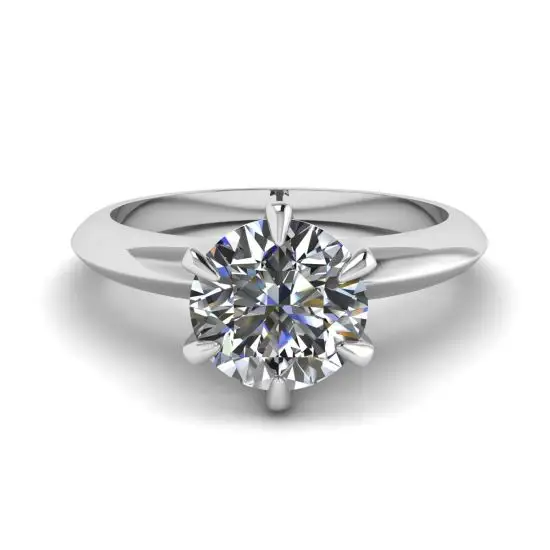Anillo de compromiso de 6 puntas con diamantes redondos en oro blanco, Ampliar imagen 1
