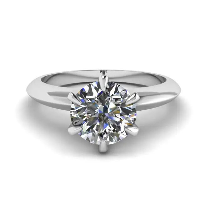 Anillo de compromiso de 6 puntas con diamantes redondos en oro blanco