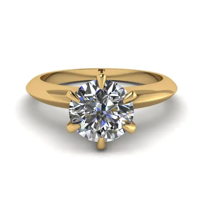 Anillo de compromiso de 6 puntas con diamantes redondos en oro amarillo