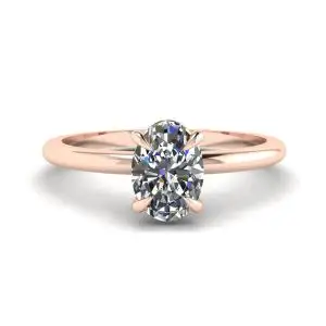 Anillo solitario clásico con diamante ovalado en oro rosa