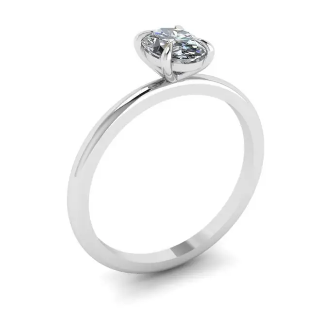 Anillo Solitario Clásico con Diamante Ovalado en Oro Blanco - Photo 3