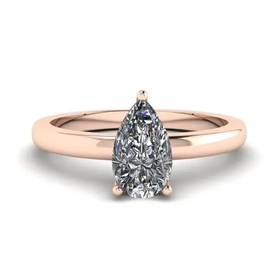 Anillo clásico con solitario de diamante y pera en oro rosa, Ampliar imagen 1