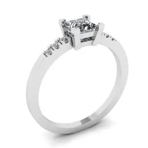 Anillo de diamantes de talla princesa con 3 diamantes laterales pequeños - Photo 3