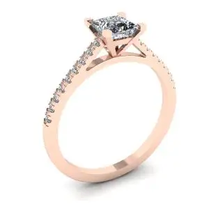 Anillo de compromiso con pavé festoneado de talla princesa en oro rosa - Photo 3