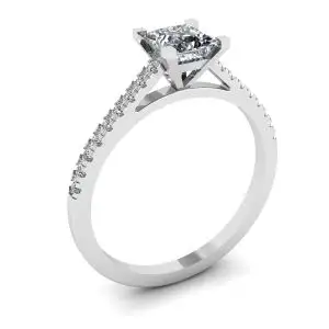 Anillo de compromiso con pavé festoneado de talla princesa - Photo 3