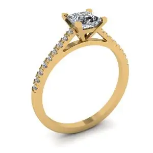 Anillo de compromiso con pavé festoneado de talla princesa en oro amarillo - Photo 3