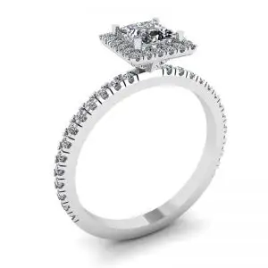 Anillo de compromiso de diamantes con halo flotante de talla princesa - Photo 3