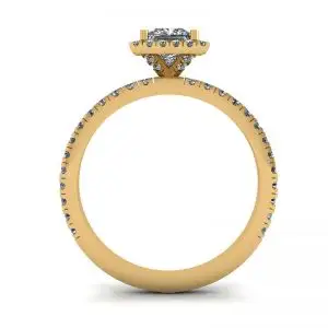 Anillo de compromiso con halo flotante de diamantes de talla princesa en oro amarillo - Photo 1