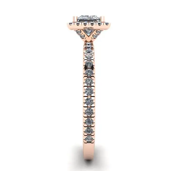 Anillo de compromiso con halo flotante de diamantes de talla princesa en oro rosado - Photo 2