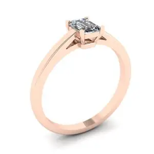 Anillo solitario clásico con diamante de talla esmeralda en oro rosa - Photo 3