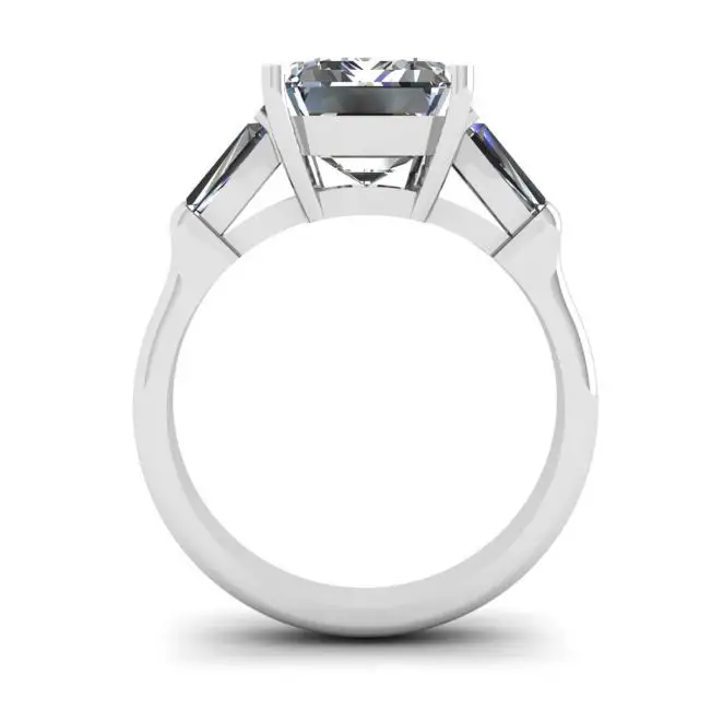 Anillo de compromiso de tres piedras con esmeralda y diamantes de talla baguette - Photo 1