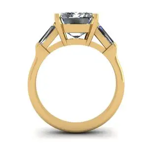 Anillo de Compromiso de Tres Piedras con Esmeralda y Diamantes Baguette en Oro Amarillo - Photo 1