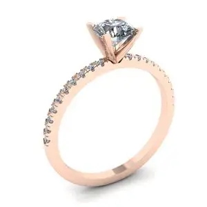 Anillo clásico de diamantes redondos con pavé lateral fino en oro rosa - Photo 3