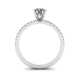 Anillo clásico redondo de diamantes con pavé lateral fino en oro blanco - Photo 1