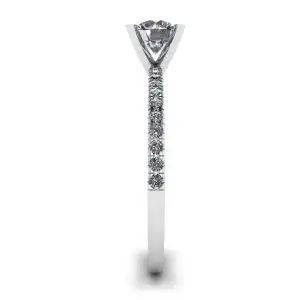 Anillo clásico redondo de diamantes con pavé lateral fino en oro blanco - Photo 2