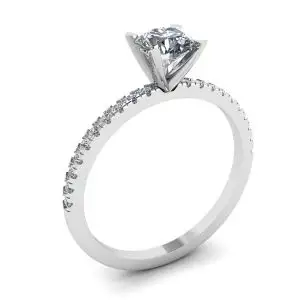 Anillo clásico redondo de diamantes con pavé lateral fino en oro blanco - Photo 3