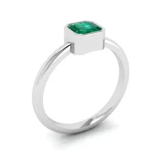 Elegante anillo de esmeralda cuadrada en oro blanco de 18 quilates - Photo 3