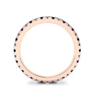 Anillo de eternidad de diamantes y zafiros con pavé Riviera en oro rosado - Photo 1