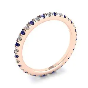 Anillo de eternidad de diamantes y zafiros con pavé Riviera en oro rosado - Photo 3