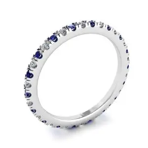 Anillo de eternidad de diamantes y zafiros con pavé Riviera - Photo 3