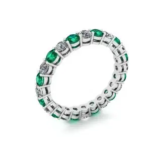 Anillo de eternidad clásico de diamantes y esmeraldas de 3 mm - Photo 3