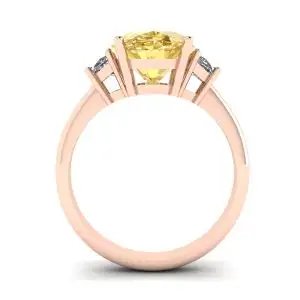 Diamante amarillo ovalado con media luna lateral Diamantes blancos Oro rosado - Photo 1