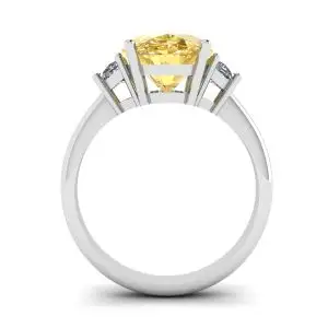 Anillo Diamante Amarillo Ovalado con Media Luna Lateral Diamantes Blancos Oro Blanco - Photo 1