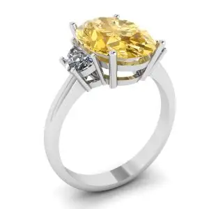 Anillo Diamante Amarillo Ovalado con Media Luna Lateral Diamantes Blancos Oro Blanco - Photo 3