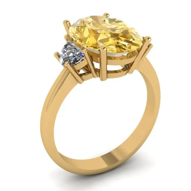 Anillo Diamante Amarillo Ovalado con Media Luna Lateral Diamantes Blancos Oro Amarillo - Photo 3