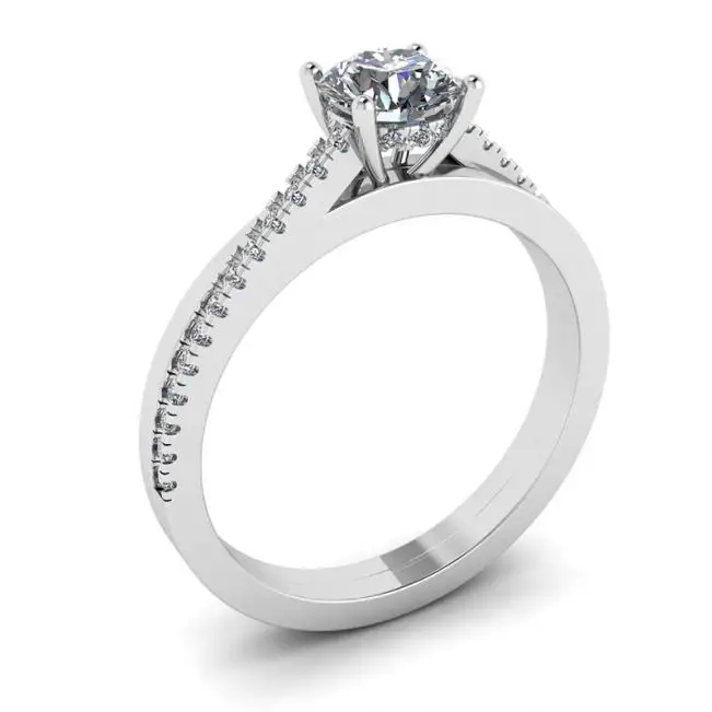 Anillo de compromiso con pavé lateral asimétrico en oro blanco - Photo 3