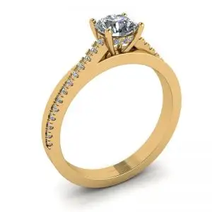 Anillo de compromiso con pavé lateral asimétrico en oro amarillo - Photo 3
