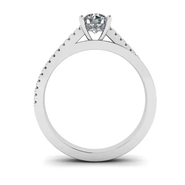 Anillo de compromiso con pavé lateral asimétrico en oro blanco - Photo 1